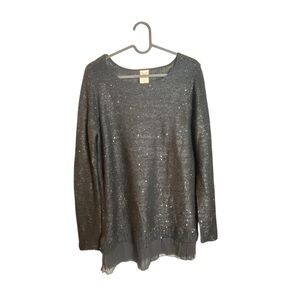 Faded Glory Black sequin double hem tunic‎ sweater sz M (8-10)